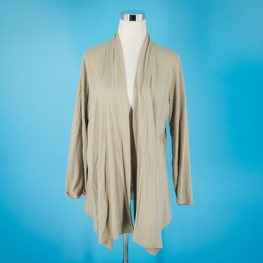J Jill Size Large L Tan Beige Pure Jill Draped Open Front Long Sleeve Cardigan